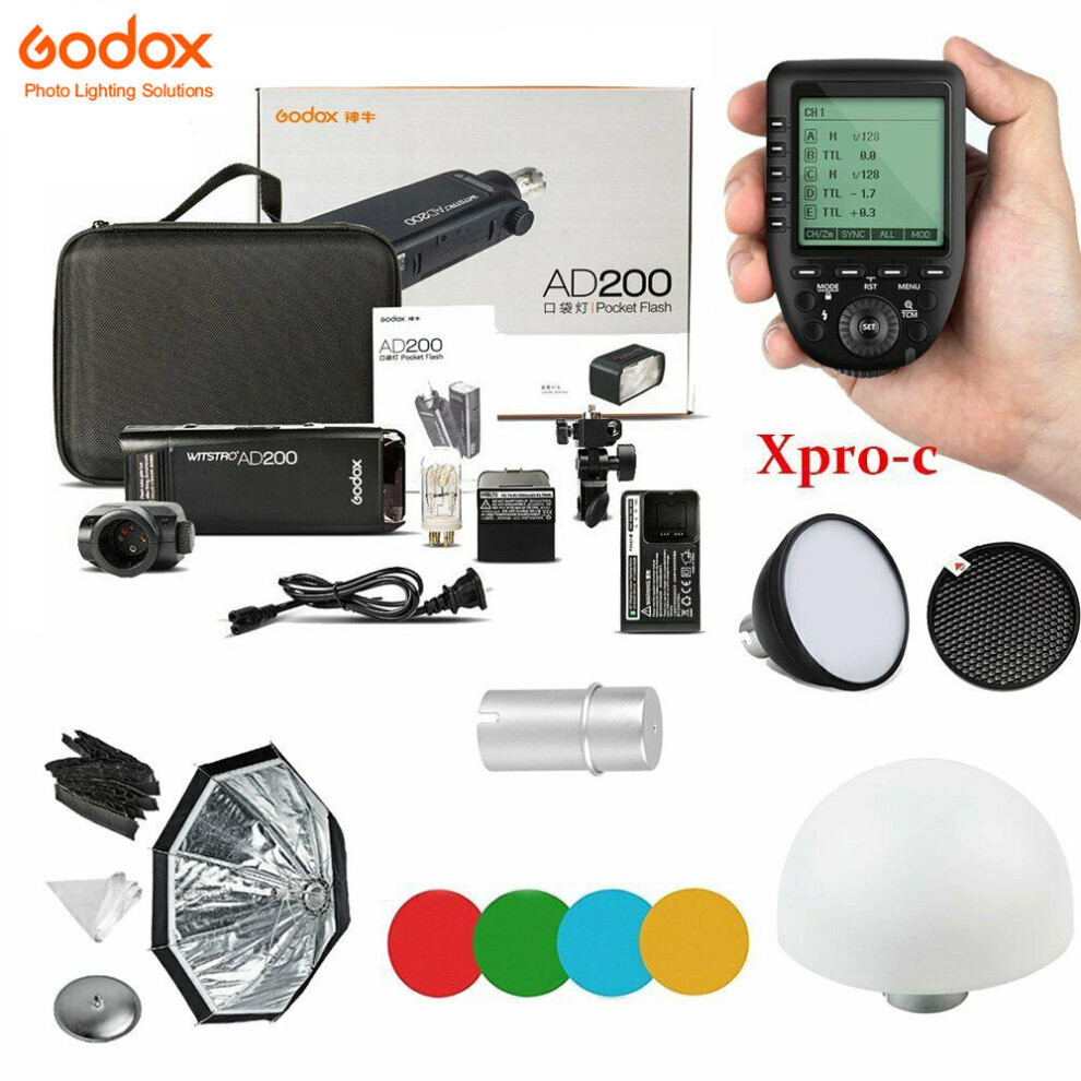 Godox 2.4 TTL HSS AD200 Flash+Softbox+Xpro-C Trigger for Canon Kit 